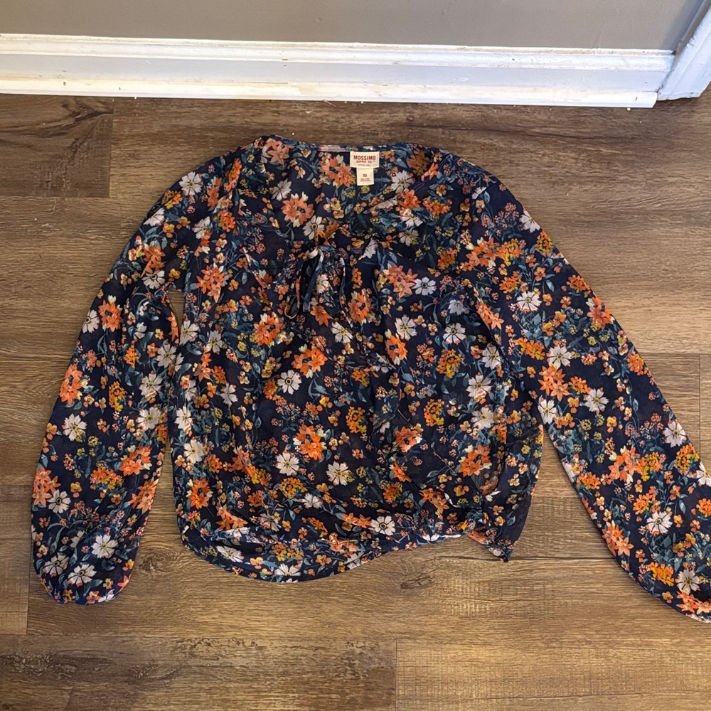 Mossimo Supply Co. Navy Floral Blouse